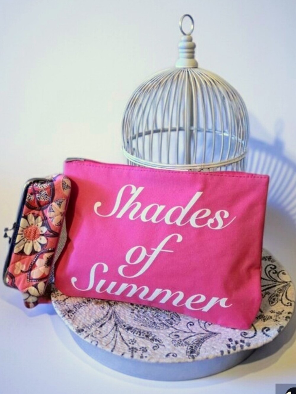 Bundle: Vera Bradley Pink Cosmetic Mini Pouch & Large Summer Zippered Bag